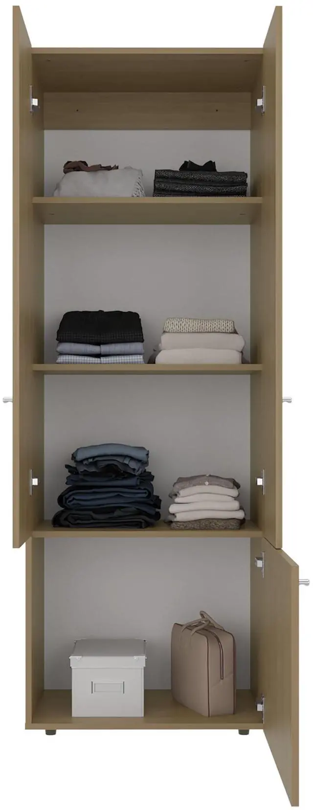 Alt view image 5 of 7 - Home 3 Door Closet System with Hanging Rod for clothes and interior Shelves, Manufactured Wood Freestanding Bedroom Storage, Utility Room or Laundry Room Furniture, Natural Oak