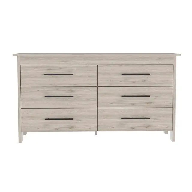 Alt view image 2 of 7 - Hms 6 Drawer Double Dresser, Four Legs, Superior Top, Six Drawers -Light Gray