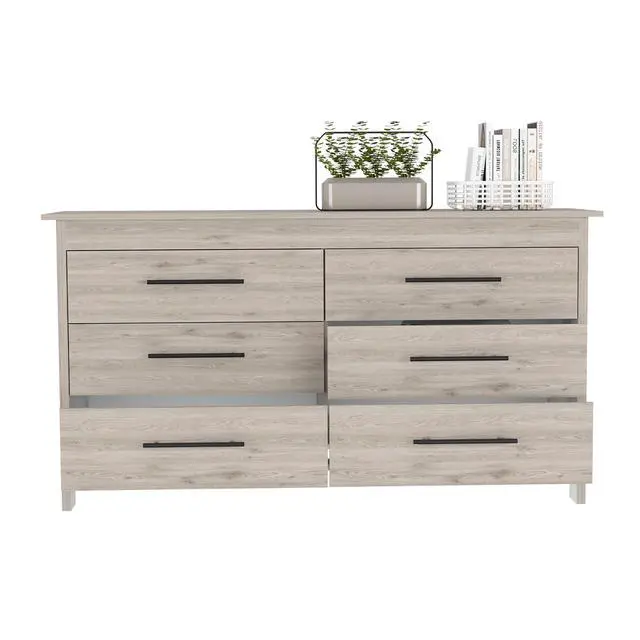 Alt view image 5 of 7 - Hms 6 Drawer Double Dresser, Four Legs, Superior Top, Six Drawers -Light Gray