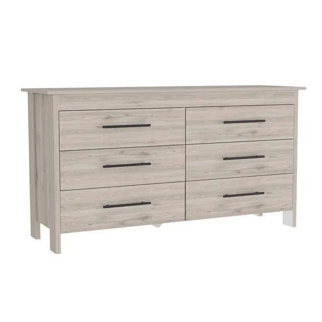 Alt view image 6 of 7 - Hms 6 Drawer Double Dresser, Four Legs, Superior Top, Six Drawers -Light Gray