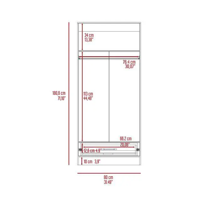 Alt view image 3 of 7 - Ambery 180 Armoire, Two Shelves, Double Door, Metal Rod, One Drawer -Light Gray