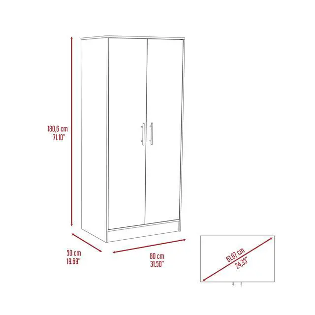 Alt view image 4 of 7 - Ambery 180 Armoire, Two Shelves, Double Door, Metal Rod, One Drawer -Light Gray