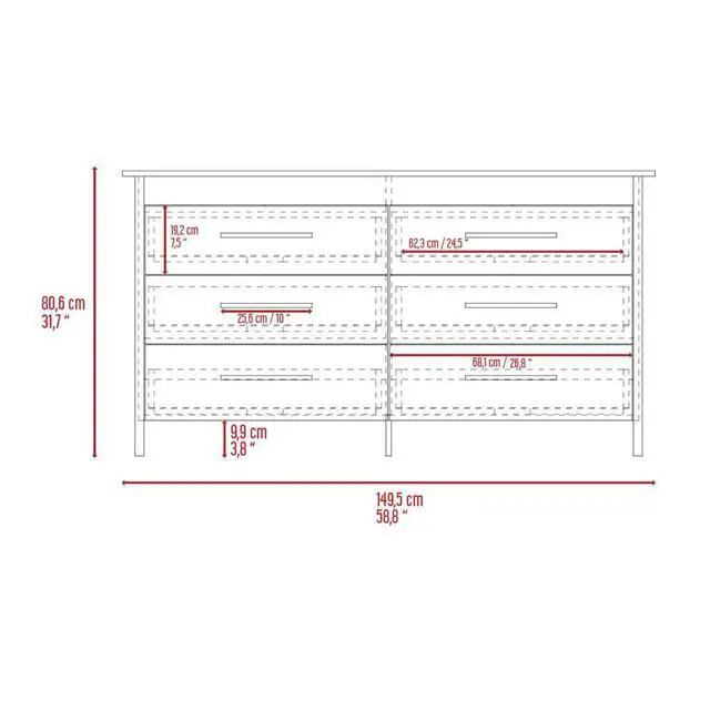 Alt view image 3 of 7 - Hms 6 Drawer Double Dresser, Four Legs, Superior Top -Light Oak / White