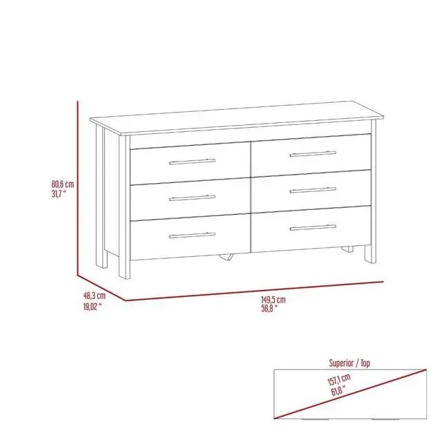 Alt view image 4 of 7 - Hms 6 Drawer Double Dresser, Four Legs, Superior Top -Light Oak / White