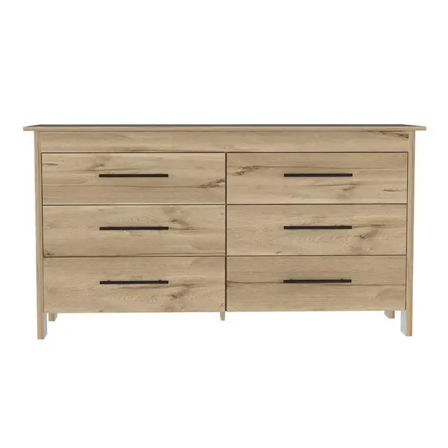 Alt view image 2 of 7 - Hms 6 Drawer Double Dresser, Four Legs, Superior Top -Light Oak / White