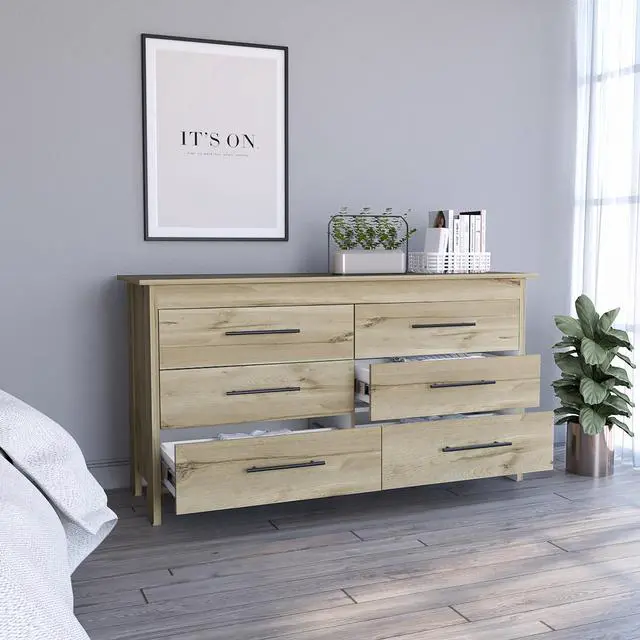 Alt view image 5 of 7 - Hms 6 Drawer Double Dresser, Four Legs, Superior Top -Light Oak / White