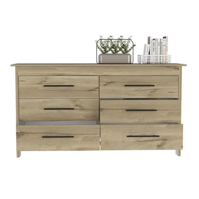 Alt view image 7 of 7 - Hms 6 Drawer Double Dresser, Four Legs, Superior Top -Light Oak / White
