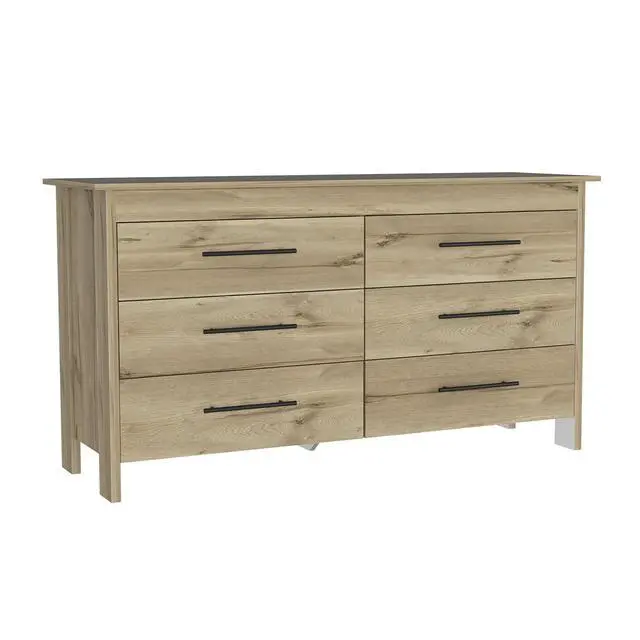 Alt view image 6 of 7 - Hms 6 Drawer Double Dresser, Four Legs, Superior Top -Light Oak / White