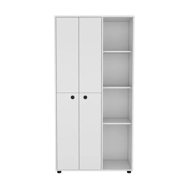 Alt view image 6 of 7 - Misuri Wardrobe Armoire with Double Door, Drawer, Hanging Rod, and Open Shelves White