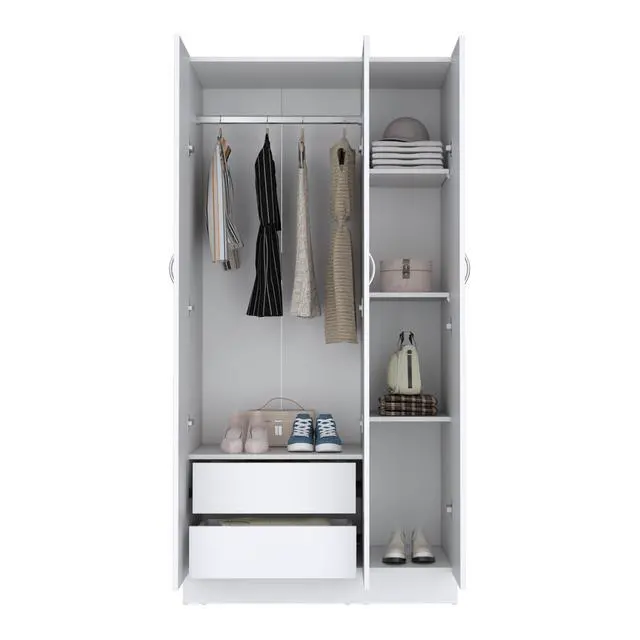 Alt view image 6 of 7 - Ohio Armoire Wardrobe with 3-Doors, 2-Drawers, and 4-Tier Shelves White