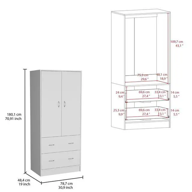 Alt view image 3 of 7 - Taly 2-Doors 2-Drawers Armoire White