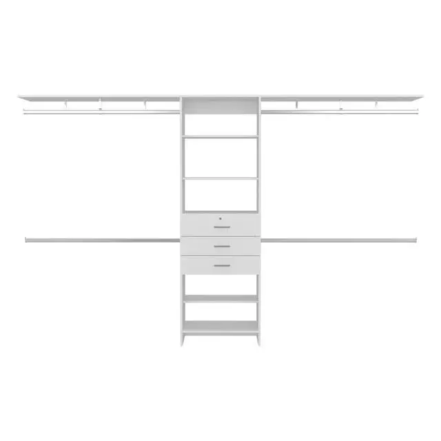 Alt view image 4 of 5 - Plego 69"W - 118"W Drawers Closet System, Five Shelves, Four Hanging Rods, Three Drawers White