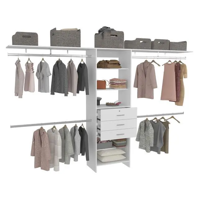 Alt view image 5 of 5 - Plego 69"W - 118"W Drawers Closet System, Five Shelves, Four Hanging Rods, Three Drawers White