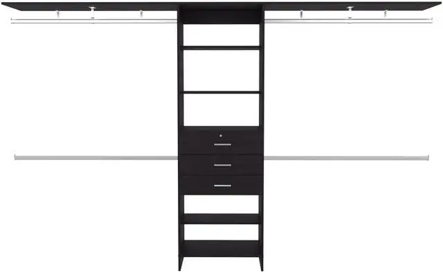 Alt view image 6 of 7 - Plego 69"W - 118"W Drawers Closet System, Five Shelves, Four Hanging Rods, Three Drawers Black Wengue