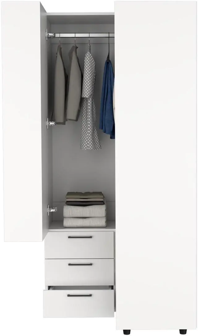 Alt view image 6 of 7 - Toulouse Corner Armoire With Double Doors And Interior Shelves, Space-Saving Wardrobe, White