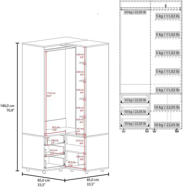 Alt view image 4 of 7 - Toulouse Corner Armoire With Double Doors And Interior Shelves, Space-Saving Wardrobe, White