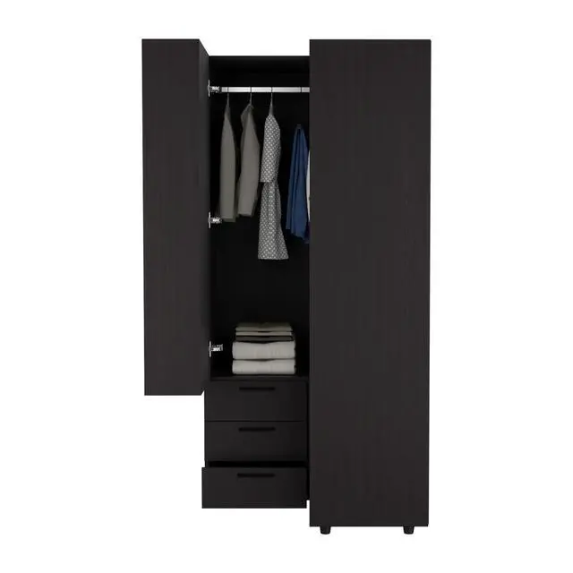 Alt view image 5 of 7 - Toulouse Corner Armoire With Double Doors And Interior Shelves, Space-Saving Wardrobe, Black