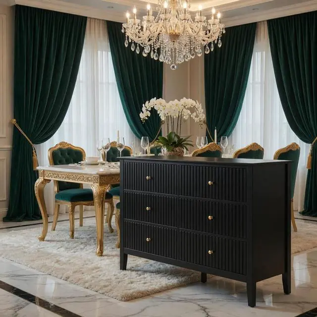 Alt view image 5 of 7 - 47.2" Black 6 Drawer Fluted Dresser - Modern Wood Chest TV Stand