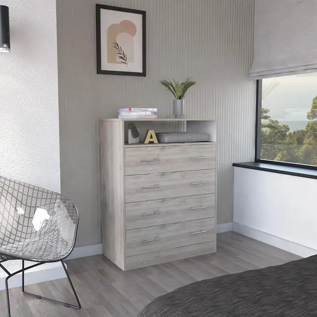 Alt view image 4 of 7 - Four Drawer Dresser Wuju, Bedroom, Light Gray / White