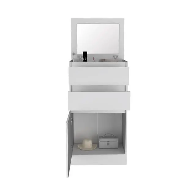 Alt view image 5 of 7 - Dresser 43"H, Jewelry Box, Mirror, Single Door Cabinet, Two Drawers, White