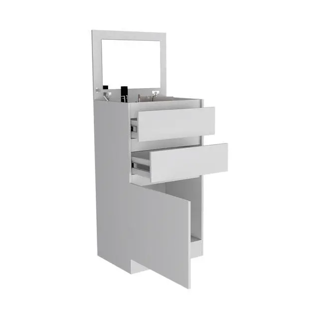 Alt view image 6 of 7 - Dresser 43"H, Jewelry Box, Mirror, Single Door Cabinet, Two Drawers, White