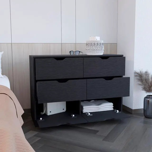 Alt view image 2 of 7 - Dresser 30"H, Drawer Dresser with 2 Lower Cabinets, Drawer Chest, Black