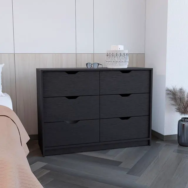 Main image of Dresser 30"H, Drawer Dresser with 2 Lower Cabinets, Drawer Chest, Black