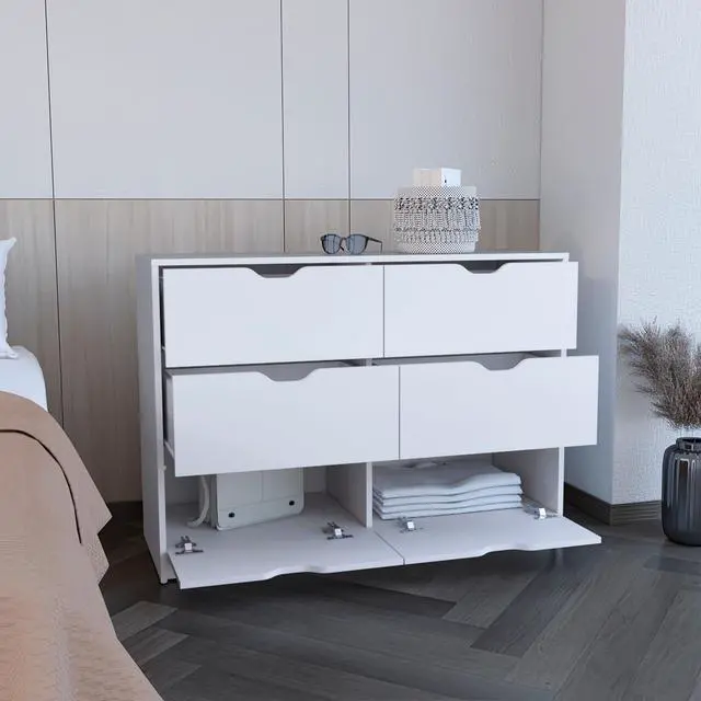 Alt view image 2 of 7 - Dresser 30"H, 4 Drawer Dresser with 2 Lower Cabinets, Drawer Chest, White