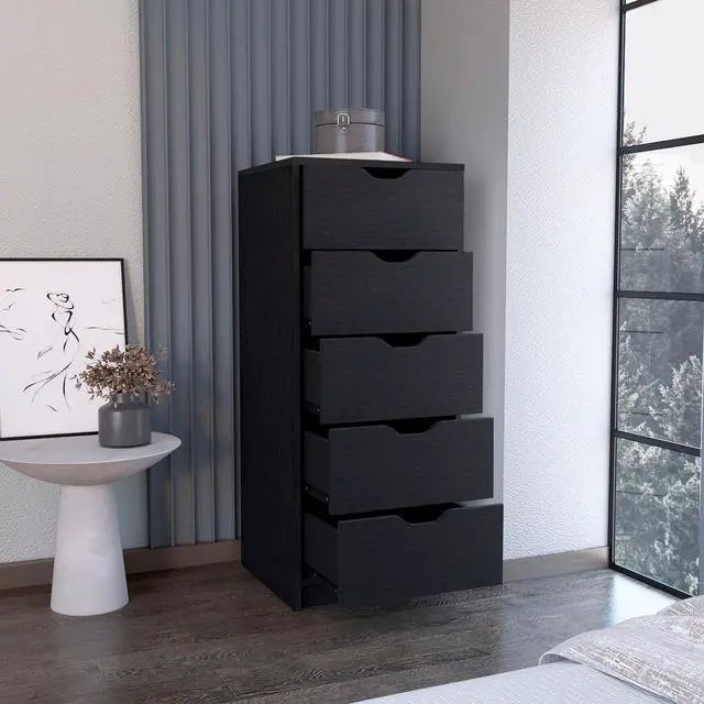 Alt view image 2 of 7 - Dresser 42"H, 5 Drawers , Slim Storage Chest of Drawers, Black