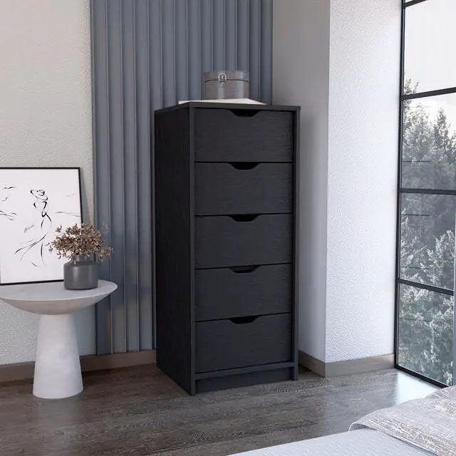 Main image of Dresser 42"H, 5 Drawers , Slim Storage Chest of Drawers, Black