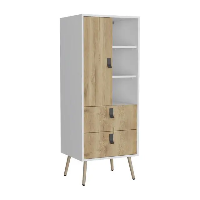 Alt view image 2 of 7 - Dresser 52"H Stylish Bedroom Storage Solution with 3 Open Shelves, 2 Drawers, and 1 Door, White / Macadamia