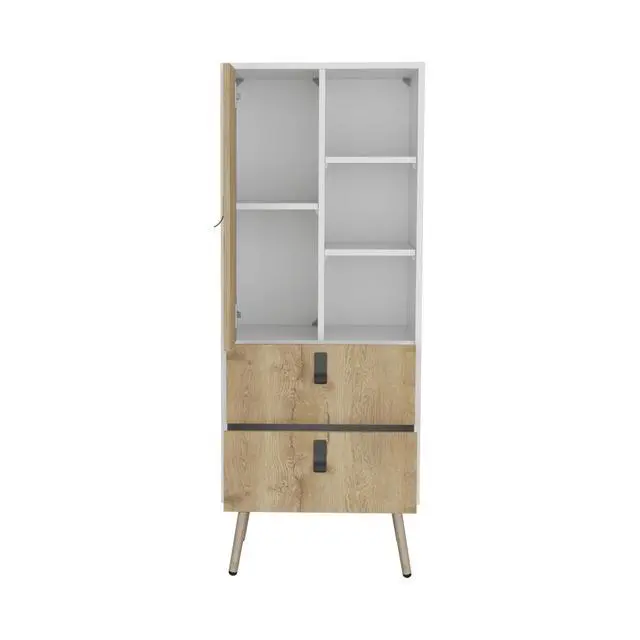 Alt view image 4 of 7 - Dresser 52"H Stylish Bedroom Storage Solution with 3 Open Shelves, 2 Drawers, and 1 Door, White / Macadamia