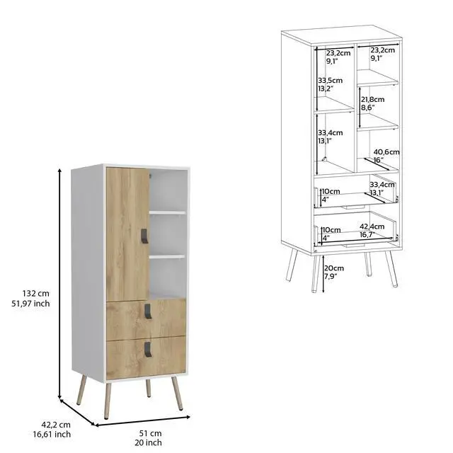 Alt view image 7 of 7 - Dresser 52"H Stylish Bedroom Storage Solution with 3 Open Shelves, 2 Drawers, and 1 Door, White / Macadamia