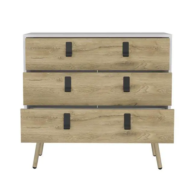 Alt view image 4 of 7 - Dresser 29"H, 3 Drawers Dresser with Handles and Wooden Legs, White / Macadamia
