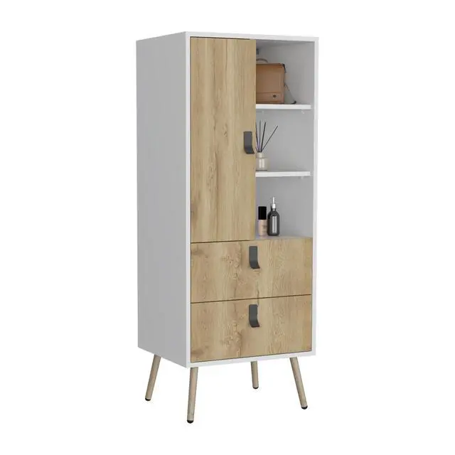 Alt view image 5 of 7 - Dresser 52"H Stylish Bedroom Storage Solution with 3 Open Shelves, 2 Drawers, and 1 Door, White / Macadamia
