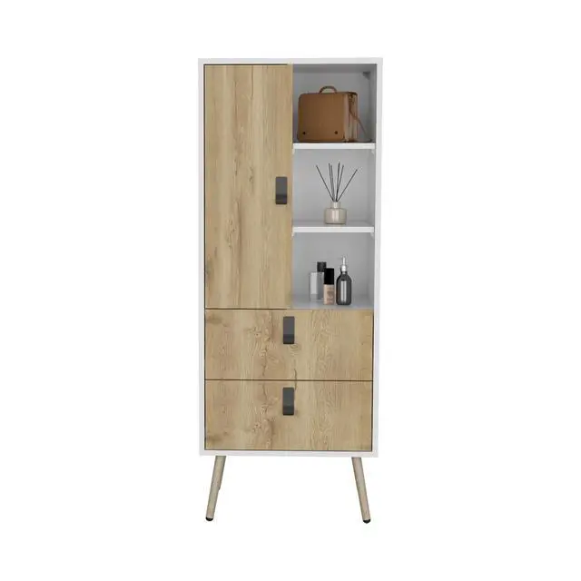 Alt view image 6 of 7 - Dresser 52"H Stylish Bedroom Storage Solution with 3 Open Shelves, 2 Drawers, and 1 Door, White / Macadamia