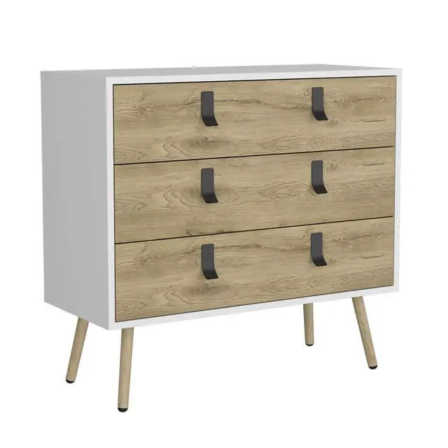 Alt view image 2 of 7 - Dresser 29"H, 3 Drawers Dresser with Handles and Wooden Legs, White / Macadamia