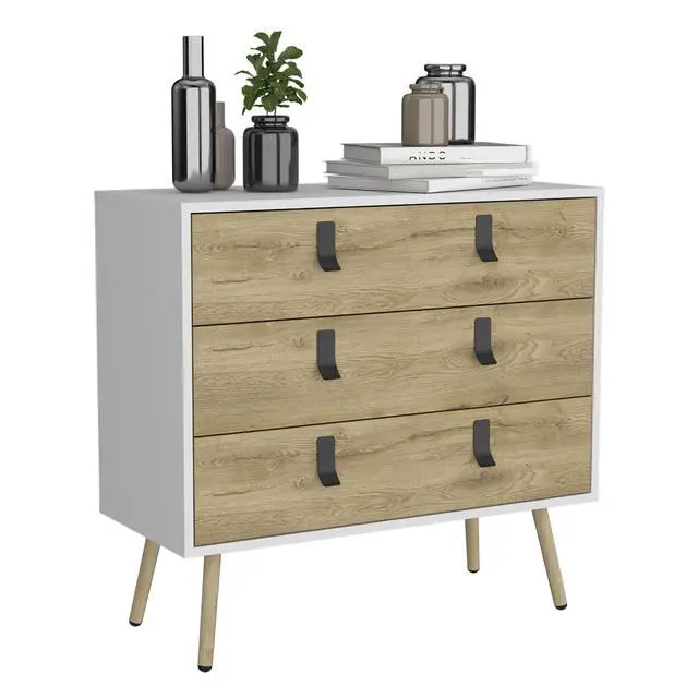 Alt view image 6 of 7 - Dresser 29"H, 3 Drawers Dresser with Handles and Wooden Legs, White / Macadamia