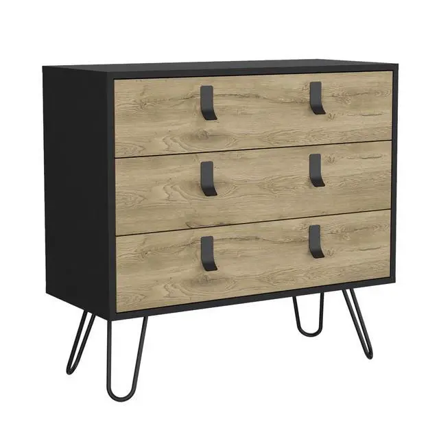 Alt view image 3 of 7 - Dresser 29" H, 3-Drawer organiser, Modern Chest of Drawers with Hairpin Legs and Metal Accents, Black / Macadamia