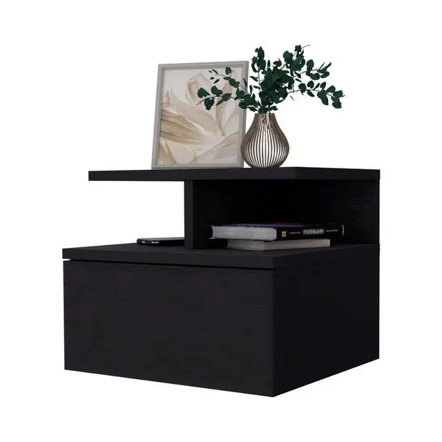 Alt view image 3 of 6 - Augusta Floating Nightstand with 2-Tier Shelf and 1-Drawer