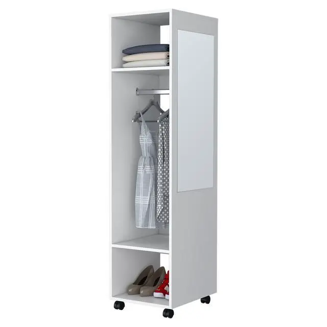 Alt view image 5 of 7 - Benson Wardrobe in melamine with mirror and open storage