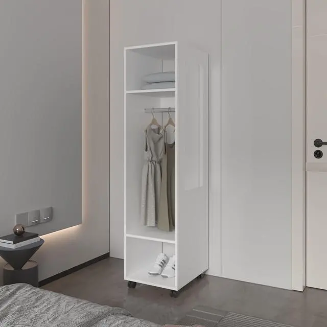 Main image of Benson Wardrobe in melamine with mirror and open storage