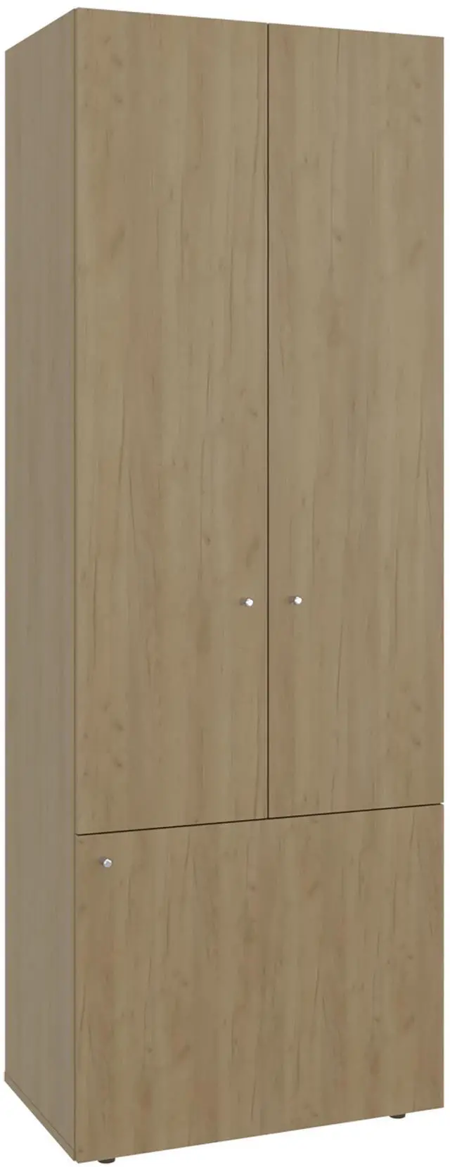 Alt view image 6 of 7 - Home 3 Door Closet System with Hanging Rod for clothes and interior Shelves, Manufactured Wood Freestanding Bedroom Storage, Utility Room or Laundry Room Furniture, Natural Oak