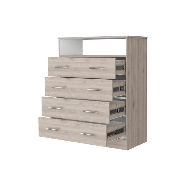 Alt view image 6 of 7 - Lagos Four Drawer Dresser, One Shelf, Superior Top, Light Grey and White