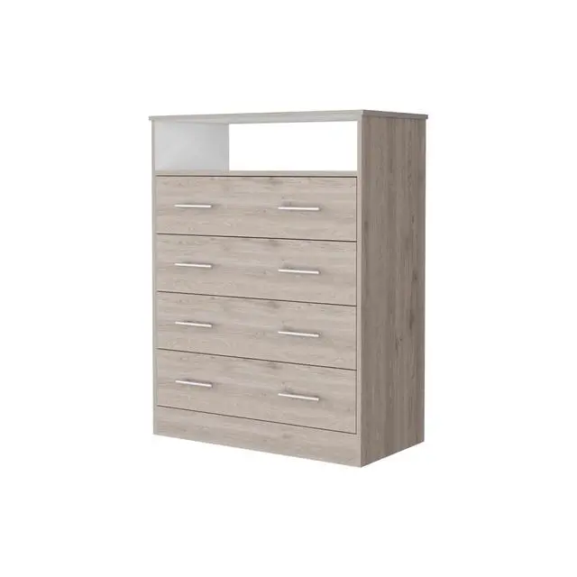 Alt view image 5 of 7 - Lagos Four Drawer Dresser, One Shelf, Superior Top, Light Grey and White