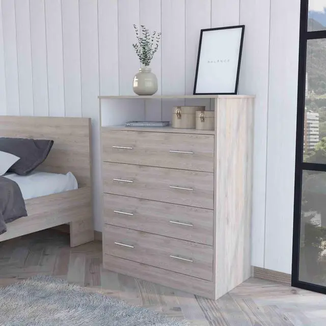 Main image of Lagos Four Drawer Dresser, One Shelf, Superior Top, Light Grey and White