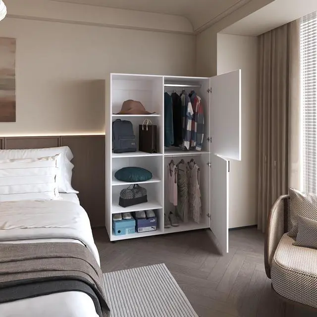 Alt view image 2 of 7 - Ollie 2-Door Wardrobe with Open Storage,White