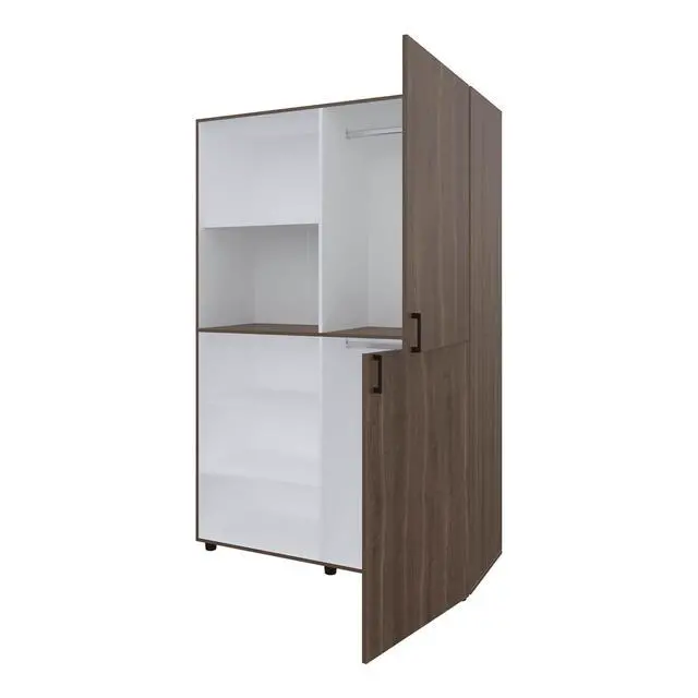 Alt view image 5 of 7 - Ollie 2-Door Wardrobe with Open Storage, Grey Walnut and White