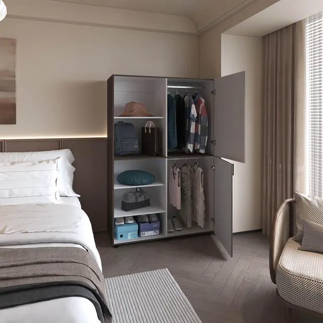 Alt view image 2 of 7 - Ollie 2-Door Wardrobe with Open Storage, Grey Walnut and White