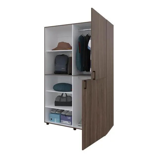 Alt view image 7 of 7 - Ollie 2-Door Wardrobe with Open Storage, Grey Walnut and White